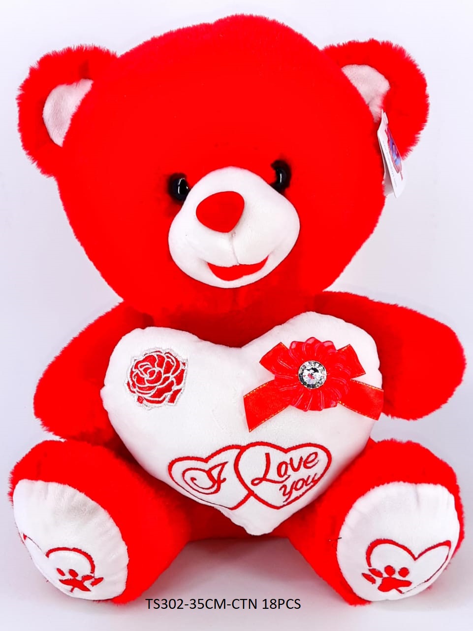 35CM RED BEAR W/HEART